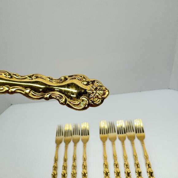 Set Of 10 Oneida Community Gold Beethoven Dinner Forks - Picture 6 of 7